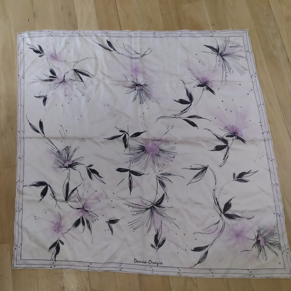 Donna Orazio silk scarf tichel purple flowers 35X35